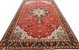 Lot#2270, INDO HERIZ HAND MADE WOOL CARPET, W 13' 10", L 24' 2"Rust ground, central medallion and overall multi-colored floral and leaf design.
