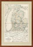 Lot#2437, MAP OF MICHIGAN, SHOWING COUNTIES AND ENGRAVING C.1900 H 23 1/2" W 15"In two plates. Framed.