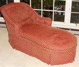 Lot#2472, CONTEMPORARY UPHOLSTERED CHAISE,Crimson color upholstery.  Labeled: Designer's Cove, Dexter, Michigan.