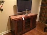 Beautiful Wood Entertainment Console with Hitachi Plasma Flat Screen TV