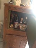 ANTIQUE OAK CHEST & BAR ITEMS
