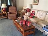 Coffee Table, Hide A Bed Sofa, Recliner, End Tables, Lamps