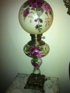 matching pair of very old hand painted lamps