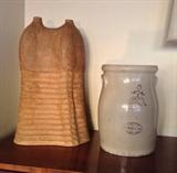 Interesting 19" tall studio pottery vessel (vase) & 2 gallon Union Stoneware crock (Red Wing, Minn.)