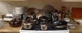 Pots & pans including Revere Ware, Hamilton Beach blender, Braun coffee maker