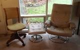 Vintage charteuse office chair by Gunlocke & ivory leather recliner & ottoman by ChairWorks