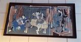 19th century Japanese woodblock print of samurai (triptych) - approx. 28" x 14"