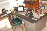 Vintage Desk, lamp, chair, old phones, etc.