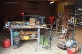 Cabinets, Work Bench. Mulcher, Tools, Kerosene Heater, etc.