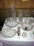 Cut glass Vases Bowls, ice cream dish compotes etc