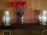 Pair nice off white and gold decorated prism mantle lustres