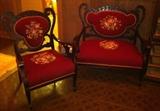 Pair Late victorian Parlor Pieces. Needlepoint is in like new condition