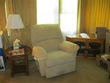 light oak tv stand and waterford lamps and a nice kickback lazy chair