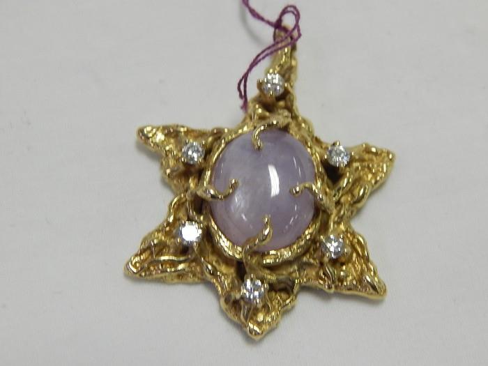 14 k gold star of david opal