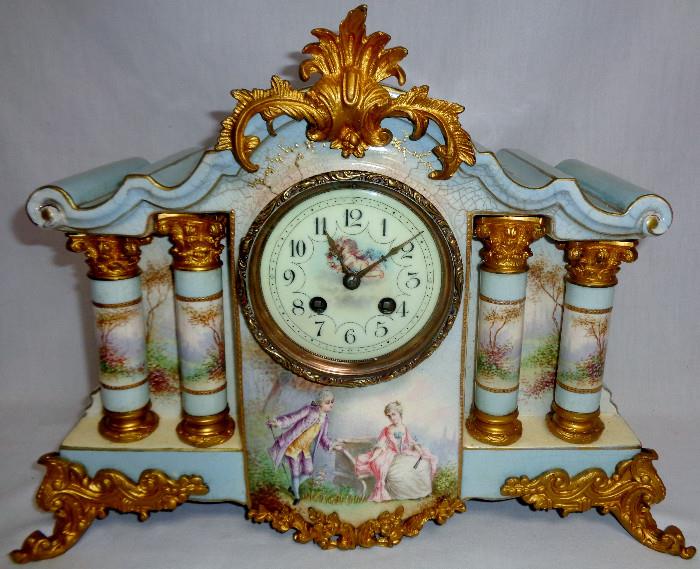 Antique Hand Painted Porcelain Mantle Clock