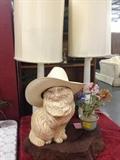 Milk Glass Lamps with Shades and Decorative Cat