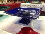 Blue Polish Crystal Cake Plate
