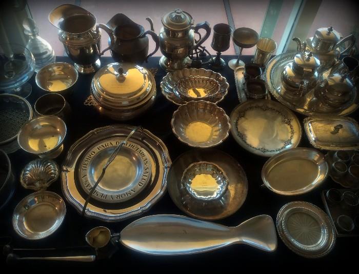 Silver Plated and Sterling serving platters, bowls, beverage set and more !