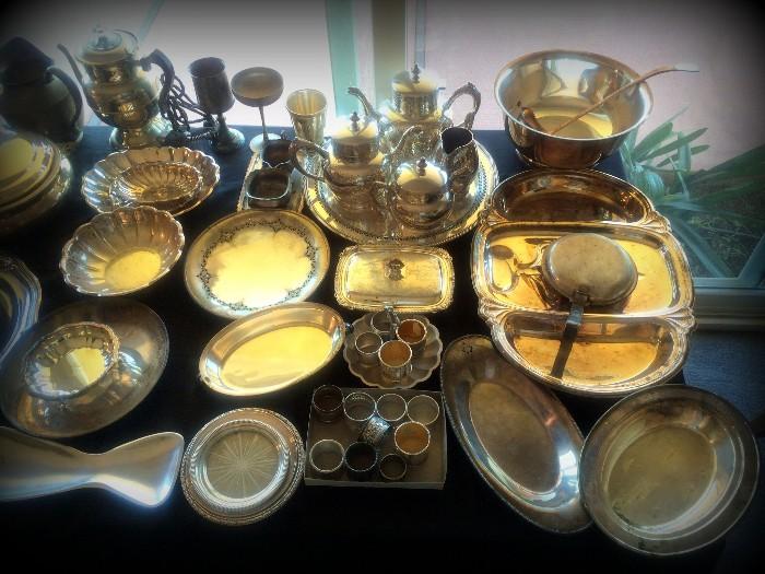 Silver Plated and Sterling serving platters, bowls, beverage set and more !