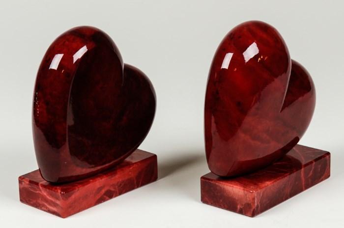 red marble heart bookends