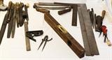 Vintage tools; files, level, square, plane, etc.