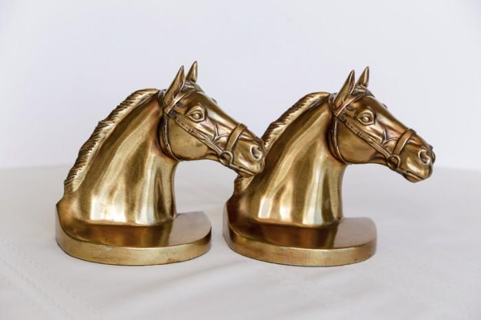 Horse head brass bookends