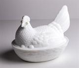 Chicken, milk glass