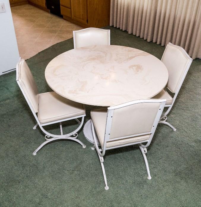 Mid Century Dinette table, wrought iron with marble table top.