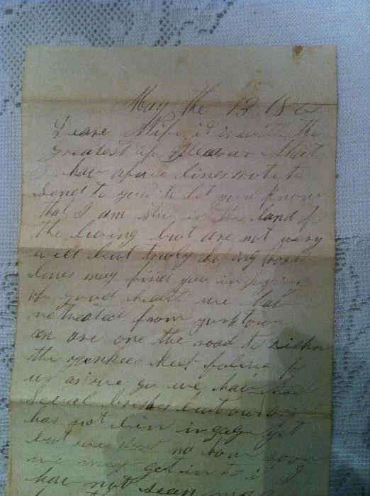 Letter from Confederate soldier to his wife describing hardships--We can trace soldier