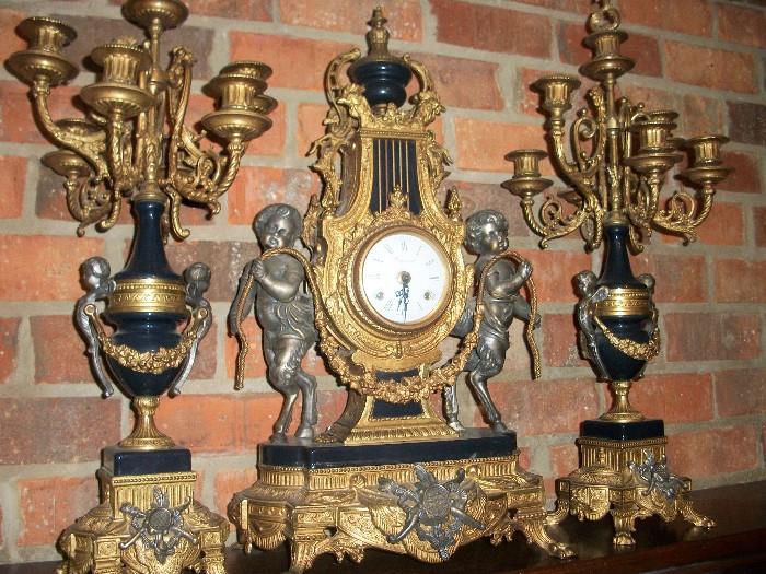 Italian Made Garniture--includes Ornate Clock and set of 5 candle candleabras