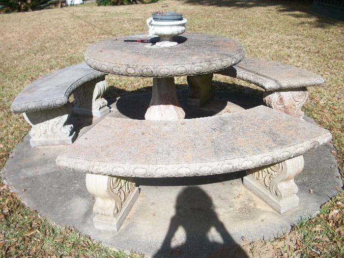 concrete picnic table--many outdoor furniture items are for sale