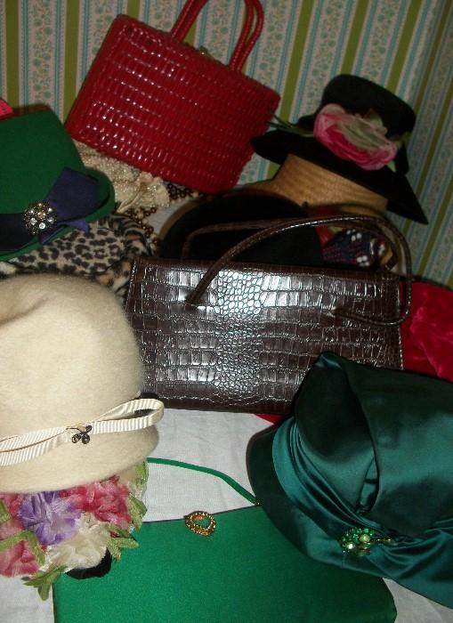vintage hats and purses--notice the Alligator bag