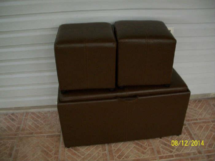 set of 3 leather stools