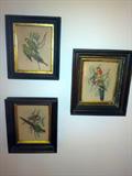 3 LITHO PRINTS OF BIRDS.
WALNUT FRAMES