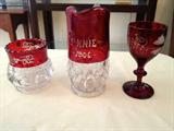 SOUVENIR GLASS FROM 1906, KINGS CROWN SOUVENIR TOOTPICK HOLDER & CZECH. GLASS