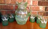 HAND-PAINTED ENAMELED GREEN GLASS
LEMONADE SET
CIRCA 1930'S