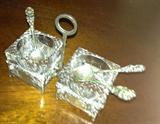 Salt set w/3 sterling silver spoons