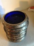 STERLING SILVER GLASS HOLDERS W/COBALT BLUE GLASS