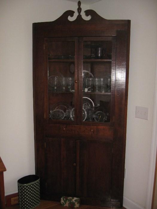 Antique Corner Cabinet hand made in 1800's. Dimensions are 42 in. wide and 91 in. tall.