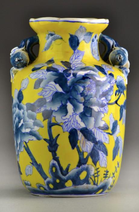 22.	Chinese Ming Style Blue Over Yellow Porcelain Vase