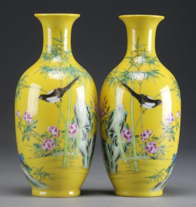25.	Pr. Chinese Famille Rose Porcelain Vases