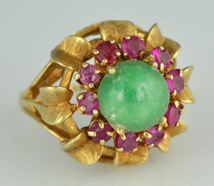 36.	A Ladies 14K Yellow Gold Emerald & Ruby Ring