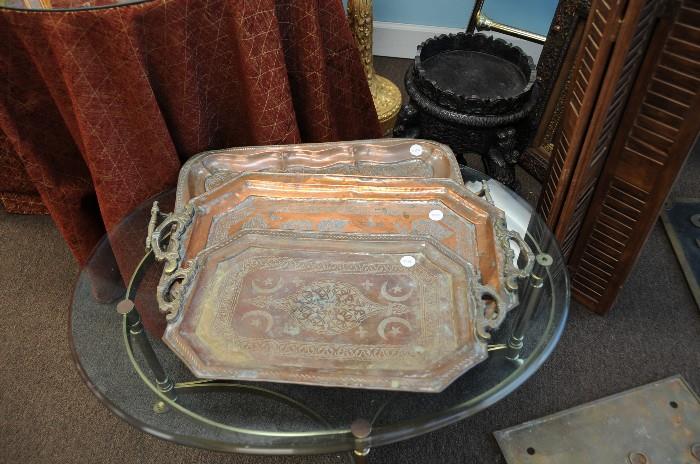 Old copper and brass trays