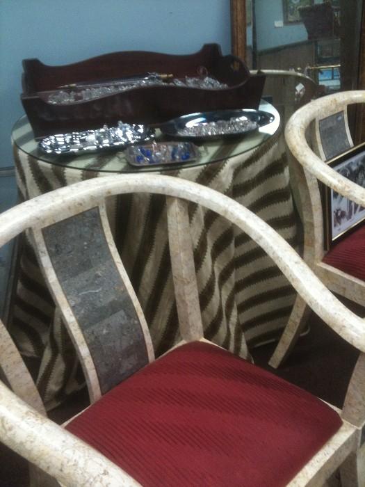 Faux marble deco barrel chairs