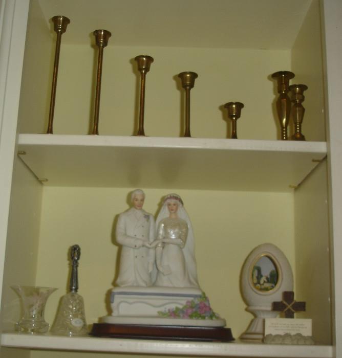 Brass candlesticks, wedding figurine