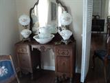 1920's dresser/dressing table in mint condition!  Look at the two pretty vintage lamps and antique pitcher and washbowl!