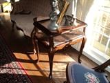 Special Queen Anne display side table .... glass opens on one side for you to slide your treasures in!