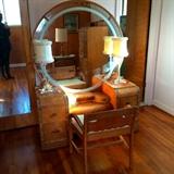 Antique Art Deco Waterfall vanity with inlay and bench