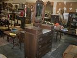 walnut dresser with mirror.