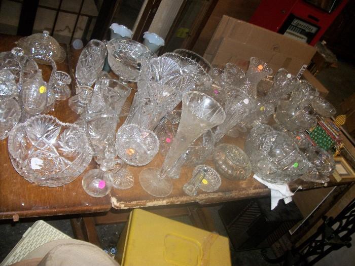 lots of cut glass and crystal glassware.